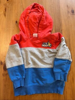 Colorblock Kids Hoodie Sweatshirt - Red, Gray & Blue “To The Moon”
